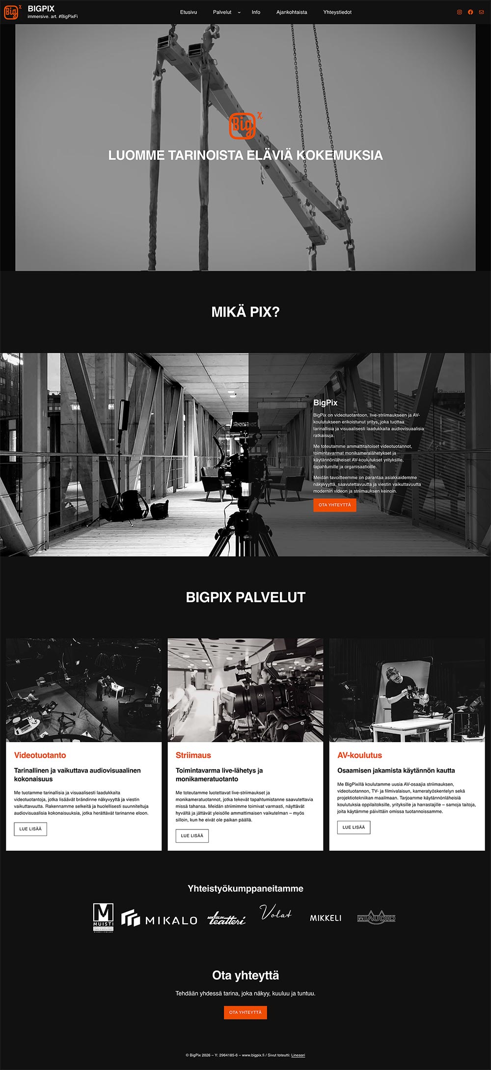 Verkkosivujen uudistus videokuvaajalle - BigPix - Lineaari
